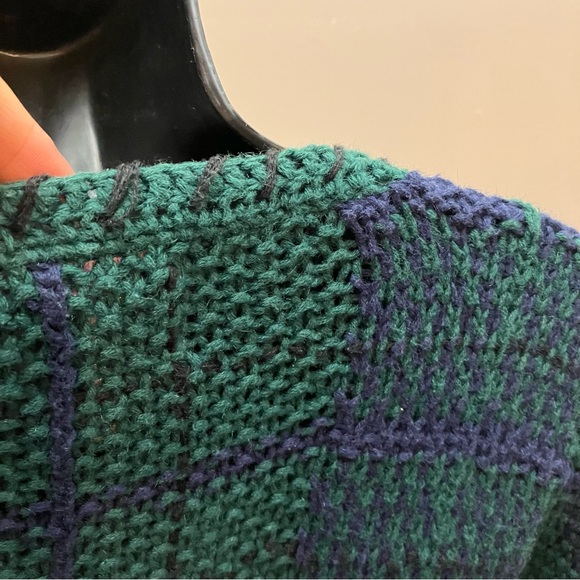 Kenji vintage green and blue button down hand-knitted cardigan sweater, L - Picture 5 of 11